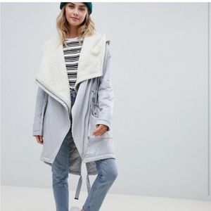 ASOS Gray Waterfall Fleece Sherpa Lined Parka Winter Coat with Hood